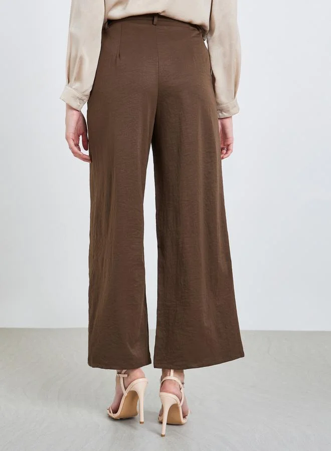 Styli  Women Brown Wide Leg Trousers for Women | Best Price UAE
